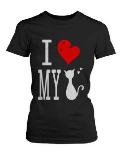 Graphic Statement Women's Black T-Shirt I Love My Cat EC01