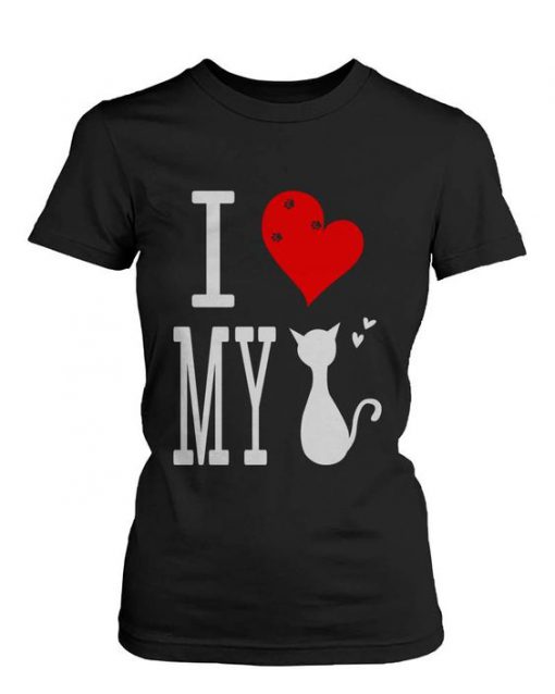 Graphic Statement Women's Black T-Shirt I Love My Cat EC01