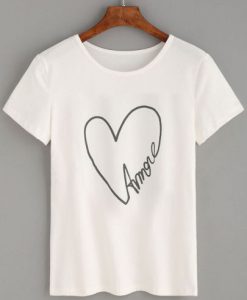 White Heart Letters Print T-shirt EC01
