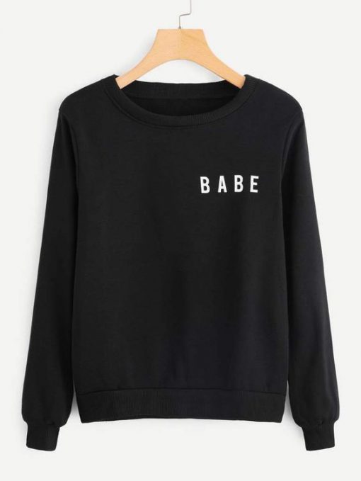 Black Letter Print Babe Sweatshirt EC01
