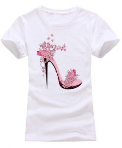 Pink Printed High-heeled Shoes Tshirt EC01