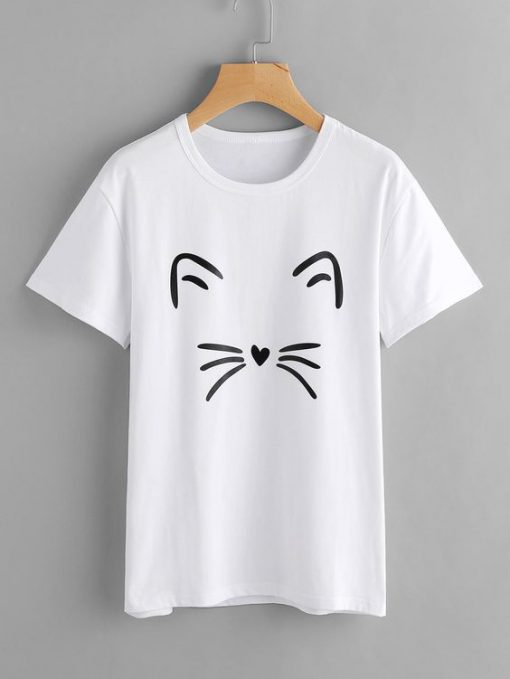 Face Cat Print T-shirt ZK01