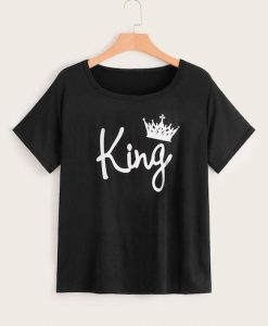 Plus Letter And Crown Print Tee T-Shirt SR01