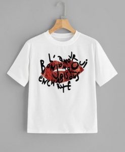 Plus Letter And Lip Print T-Shirt SR01