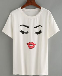 White Eyelash Lip T-Shirt AD01