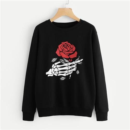 Black Floral Graphic Print Sweatshirt EC01