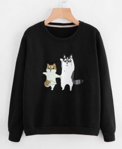 Cute Cartoon Dog Print Black Sweatshirt AZ01