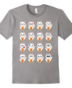 Fortune Cat Emoji Many Emotion T-Shirt DV