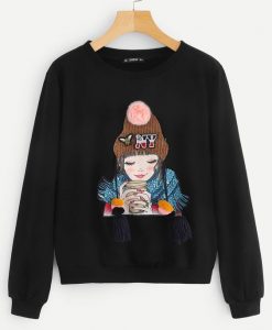 Pompom and Tassel Girl Sweatshirt AZ01