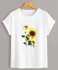 Sunflower Print Short Sleeve Tee T-Shirt AZ01