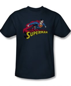 Superman shirt flying over navy t-shirt ER
