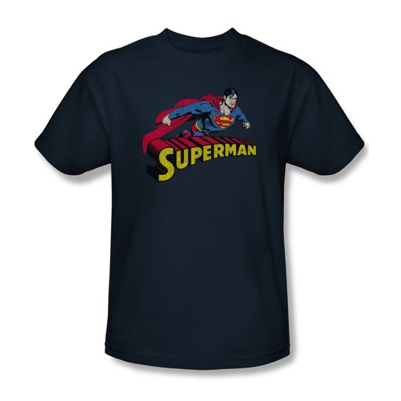 Superman shirt flying over navy t-shirt ER