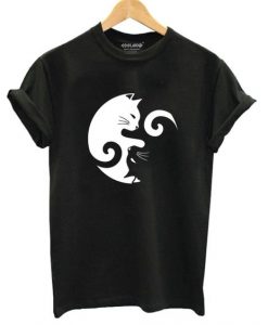 Yin Yang Cat Design T-Shirt EL