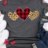 Plaid Leopard Printed Heart T-Shirt FD7J0