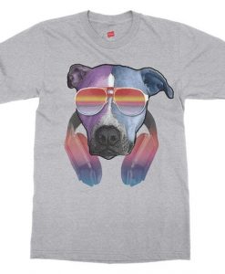 Pitbull Dog With Sunglasses Headphones T-shirt AF20M0
