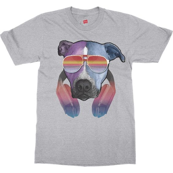 Pitbull Dog With Sunglasses Headphones T-shirt AF20M0