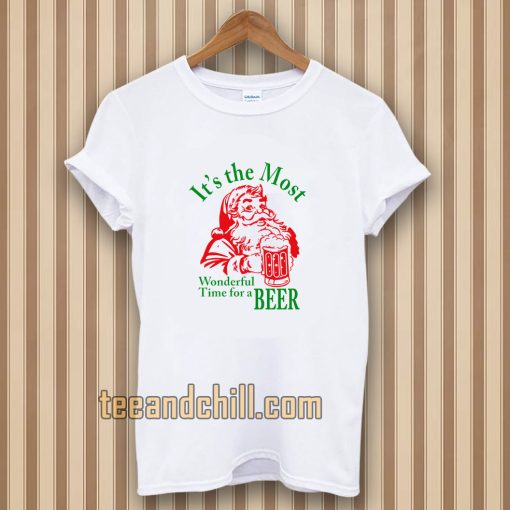 Santa Claus It's the most Wonderful Time for a Beer Christmas T-shirt TPKJ3