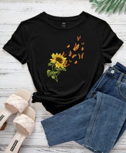 Sunflower And Butterfly Print Tee TPKJ3