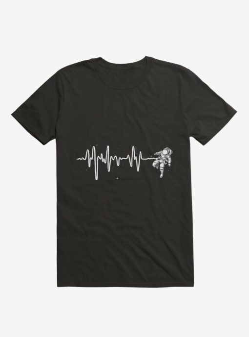 Astronaut Space Heartbeat Black T-Shirt TPKJ3