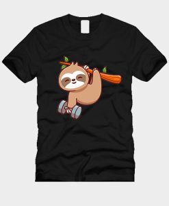 Cute sloth holding dumbbell cartoon vector illustration Essential T-Shirt TPKJ3